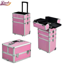 4 in 1 Aluminum Rolling Cosmetic Makeup Train Case Trolley, 4 Removable Wheels